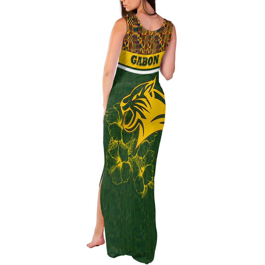 Gabon Tank Maxi Dress with Tribal Print and Fierce Panther Graphic in National Flag Colors - Wonder Print Shop