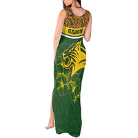 Gabon Tank Maxi Dress with Tribal Print and Fierce Panther Graphic in National Flag Colors - Wonder Print Shop