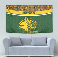 Gabon Tapestry with Tribal Print and Fierce Panther Graphic in National Flag Colors - Wonder Print Shop