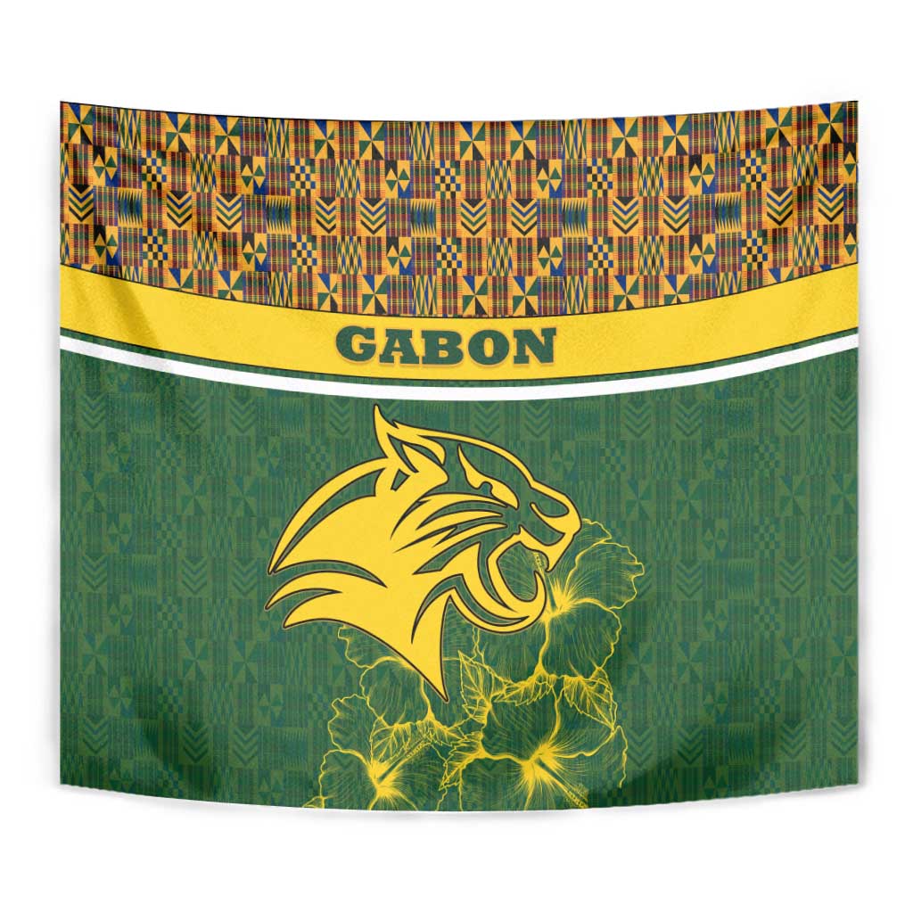 Gabon Tapestry with Tribal Print and Fierce Panther Graphic in National Flag Colors - Wonder Print Shop