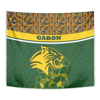 Gabon Tapestry with Tribal Print and Fierce Panther Graphic in National Flag Colors - Wonder Print Shop