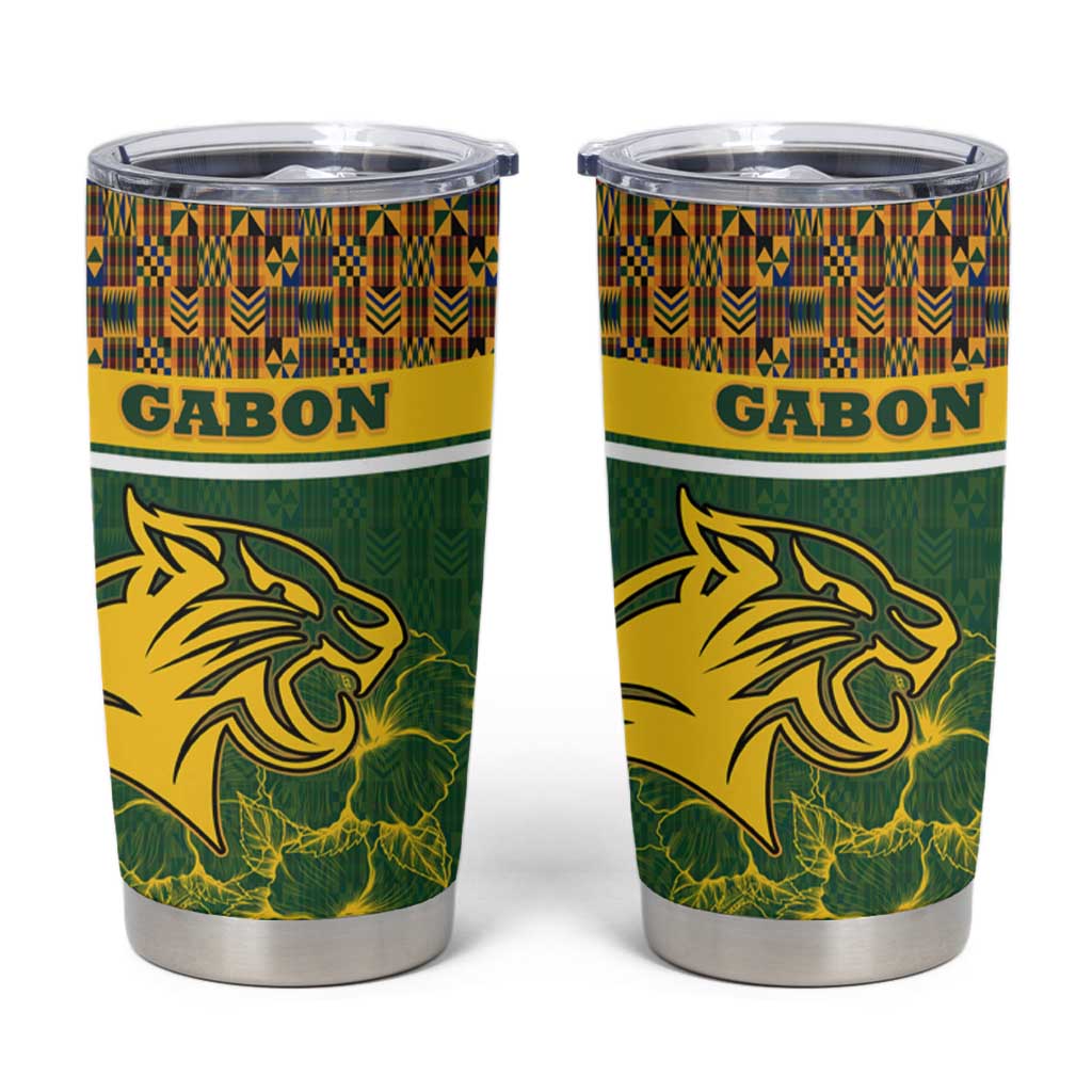 Gabon Tumbler Cup with Tribal Print and Fierce Panther Graphic in National Flag Colors - Wonder Print Shop