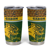 Gabon Tumbler Cup with Tribal Print and Fierce Panther Graphic in National Flag Colors - Wonder Print Shop