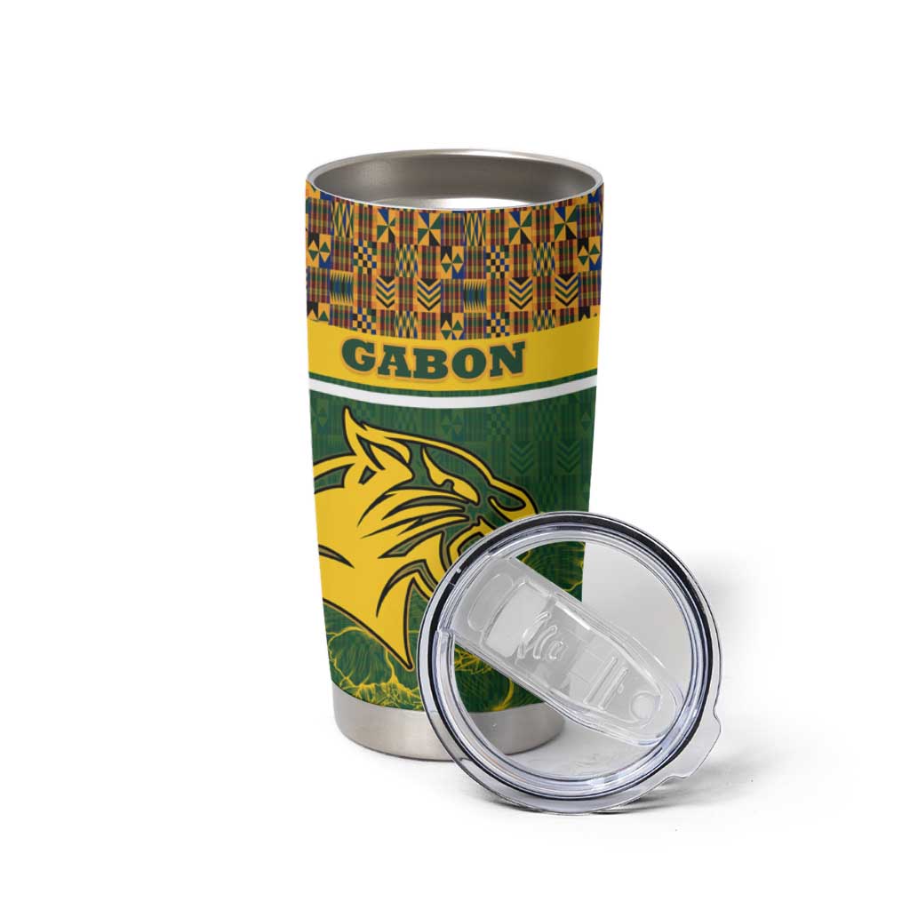 Gabon Tumbler Cup with Tribal Print and Fierce Panther Graphic in National Flag Colors - Wonder Print Shop
