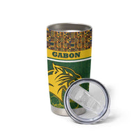 Gabon Tumbler Cup with Tribal Print and Fierce Panther Graphic in National Flag Colors - Wonder Print Shop