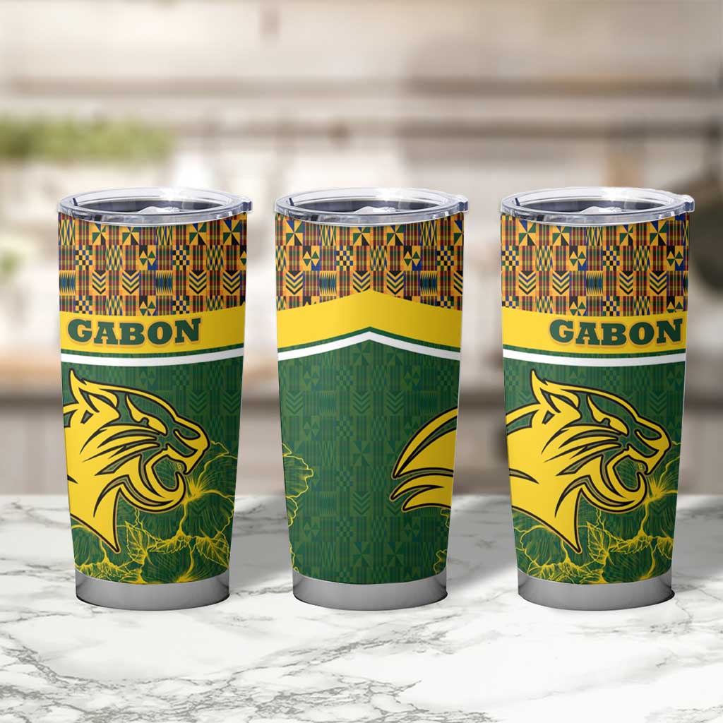 Gabon Tumbler Cup with Tribal Print and Fierce Panther Graphic in National Flag Colors - Wonder Print Shop