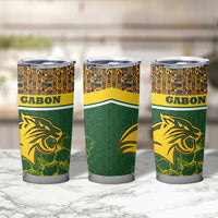 Gabon Tumbler Cup with Tribal Print and Fierce Panther Graphic in National Flag Colors - Wonder Print Shop