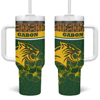 Gabon Tumbler With Handle with Tribal Print and Fierce Panther Graphic in National Flag Colors - Wonder Print Shop