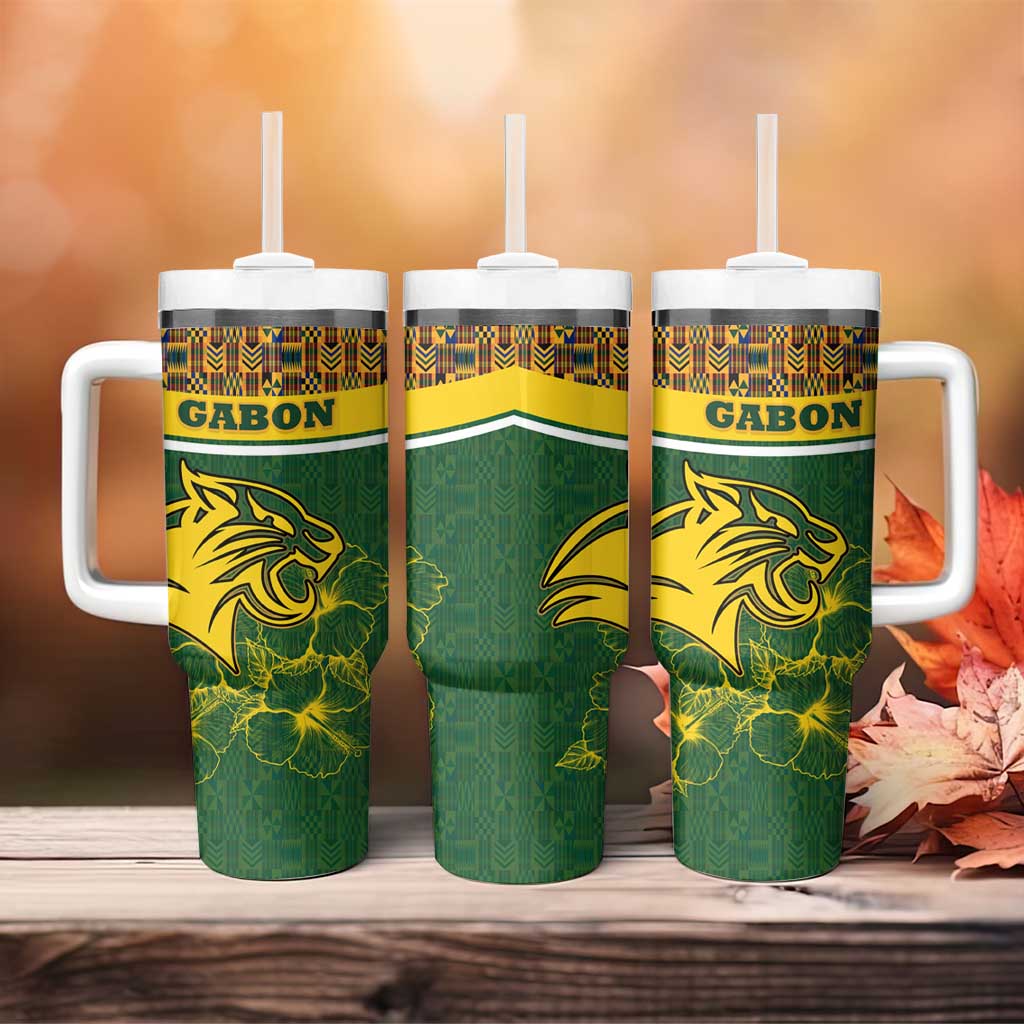 Gabon Tumbler With Handle with Tribal Print and Fierce Panther Graphic in National Flag Colors - Wonder Print Shop
