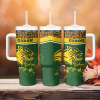 Gabon Tumbler With Handle with Tribal Print and Fierce Panther Graphic in National Flag Colors - Wonder Print Shop