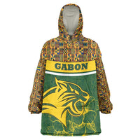 Gabon Wearable Blanket Hoodie with Tribal Print and Fierce Panther Graphic in National Flag Colors - Wonder Print Shop