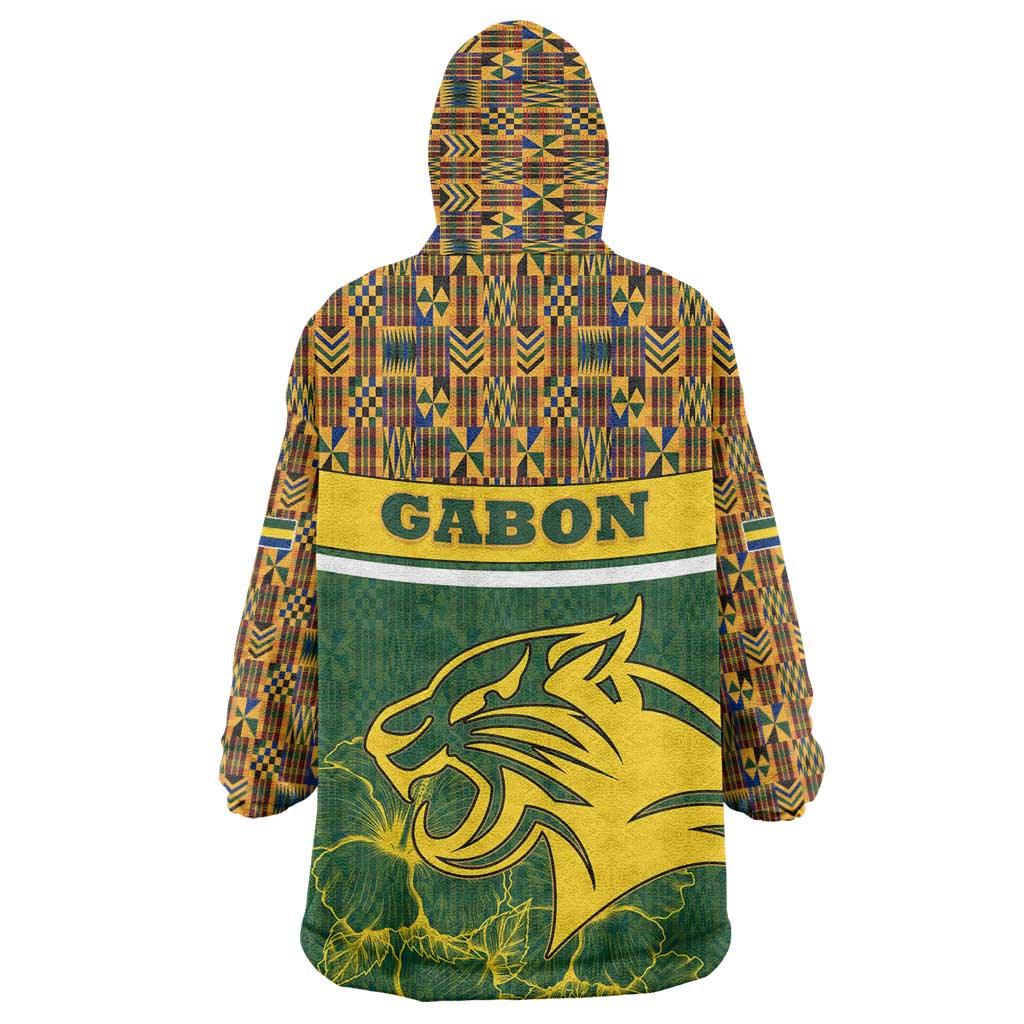 Gabon Wearable Blanket Hoodie with Tribal Print and Fierce Panther Graphic in National Flag Colors - Wonder Print Shop
