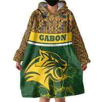 Gabon Wearable Blanket Hoodie with Tribal Print and Fierce Panther Graphic in National Flag Colors - Wonder Print Shop