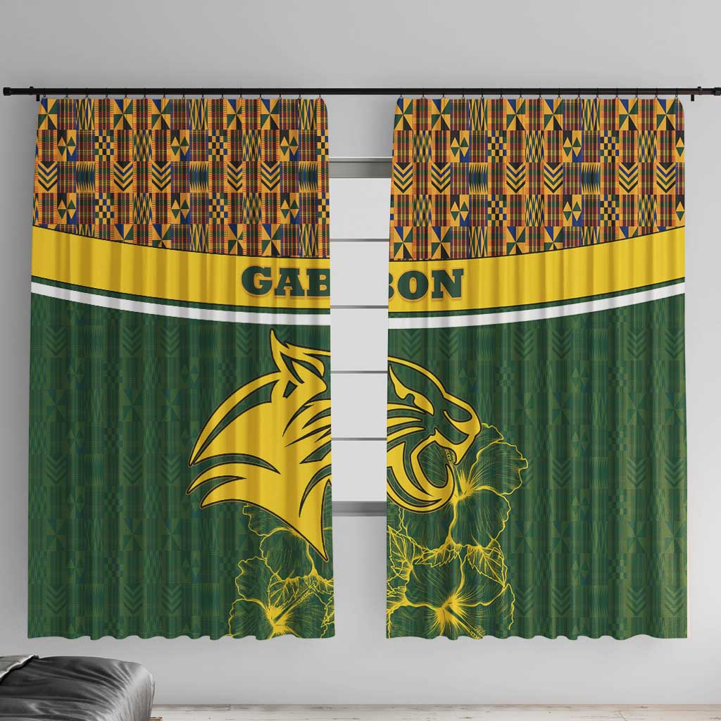 Gabon Window Curtain with Tribal Print and Fierce Panther Graphic in National Flag Colors - Wonder Print Shop