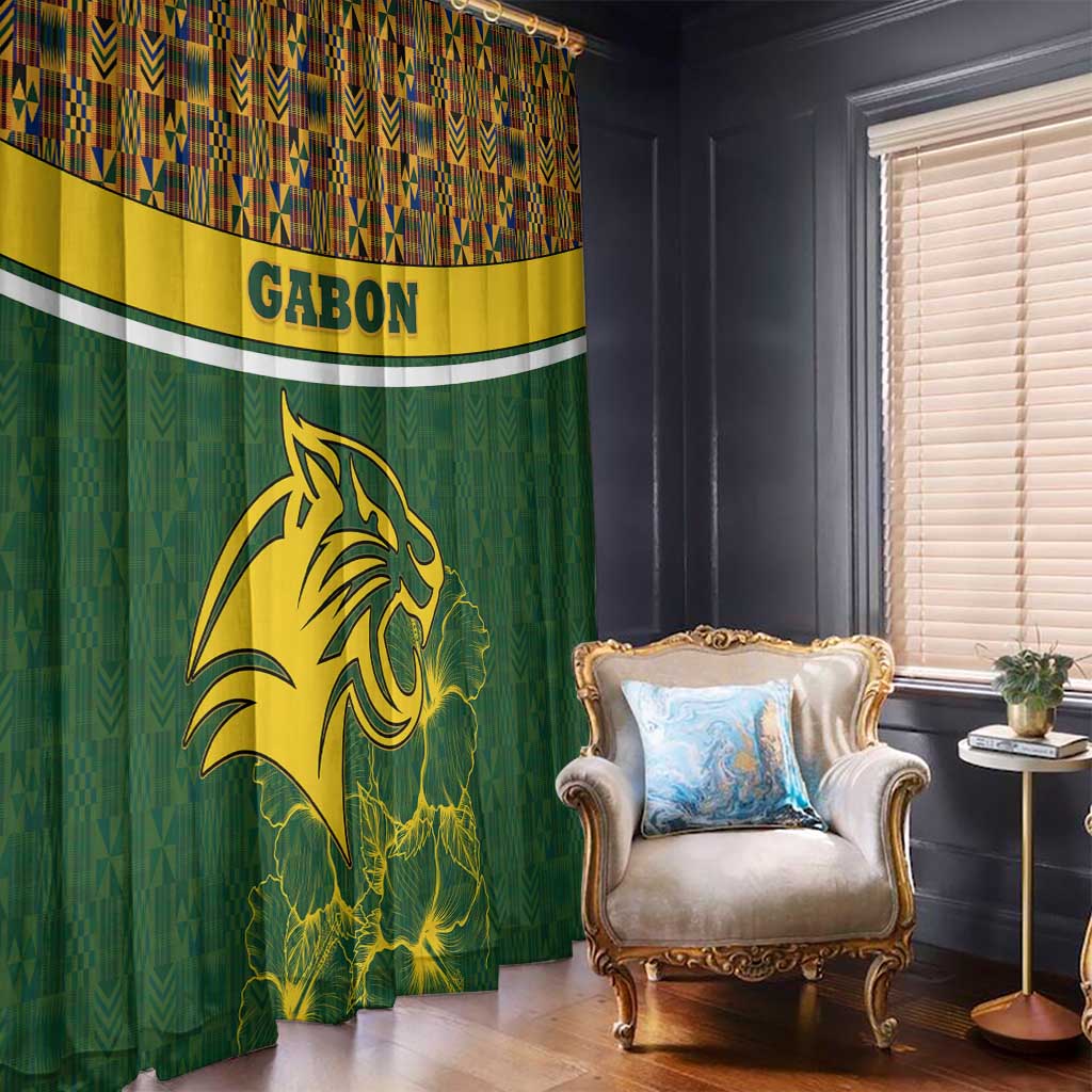 Gabon Window Curtain with Tribal Print and Fierce Panther Graphic in National Flag Colors - Wonder Print Shop