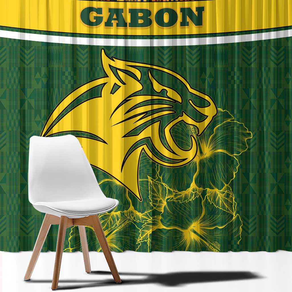 Gabon Window Curtain with Tribal Print and Fierce Panther Graphic in National Flag Colors - Wonder Print Shop