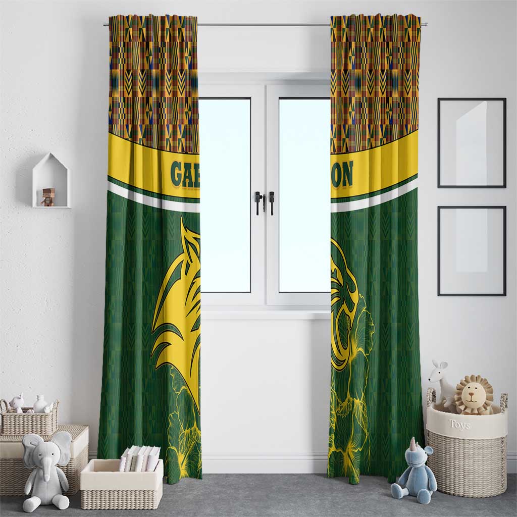 Gabon Window Curtain with Tribal Print and Fierce Panther Graphic in National Flag Colors - Wonder Print Shop