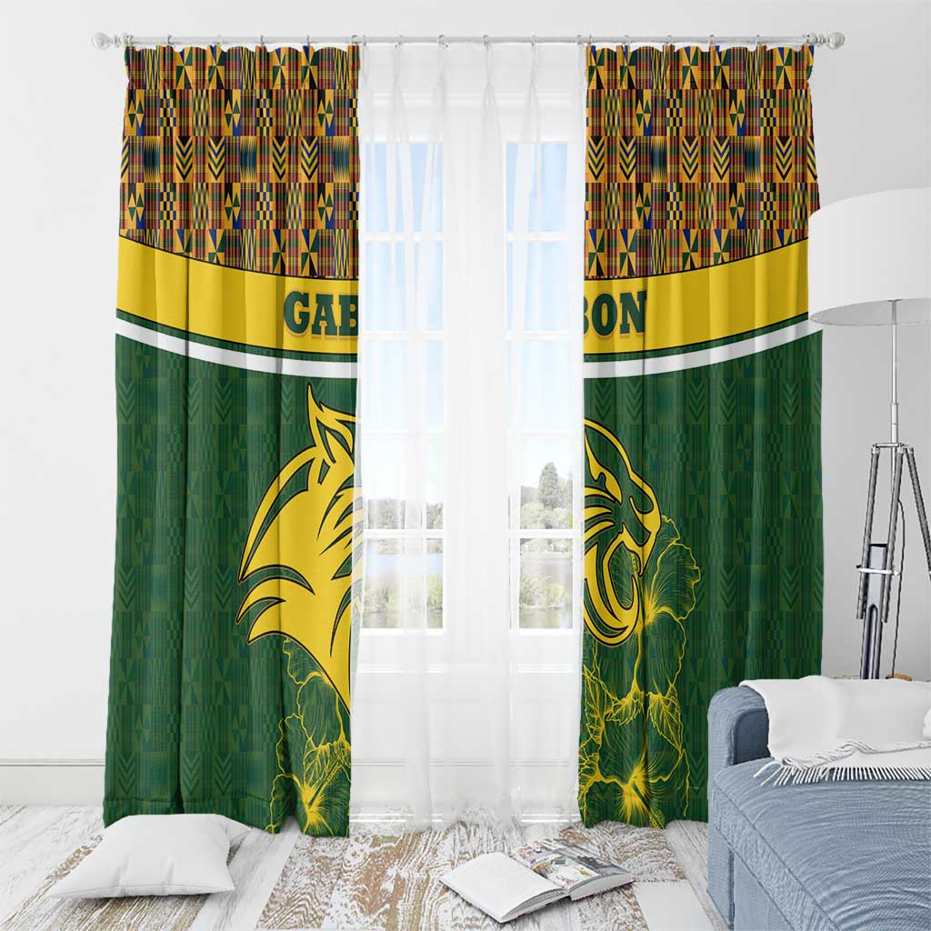 Gabon Window Curtain with Tribal Print and Fierce Panther Graphic in National Flag Colors - Wonder Print Shop