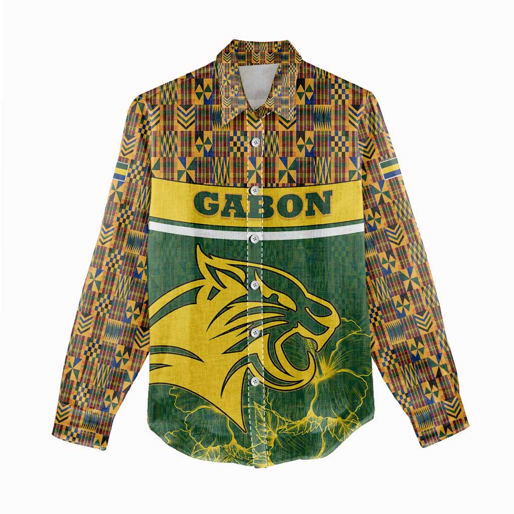 Gabon Women Casual Shirt with Tribal Print and Fierce Panther Graphic in National Flag Colors - Wonder Print Shop