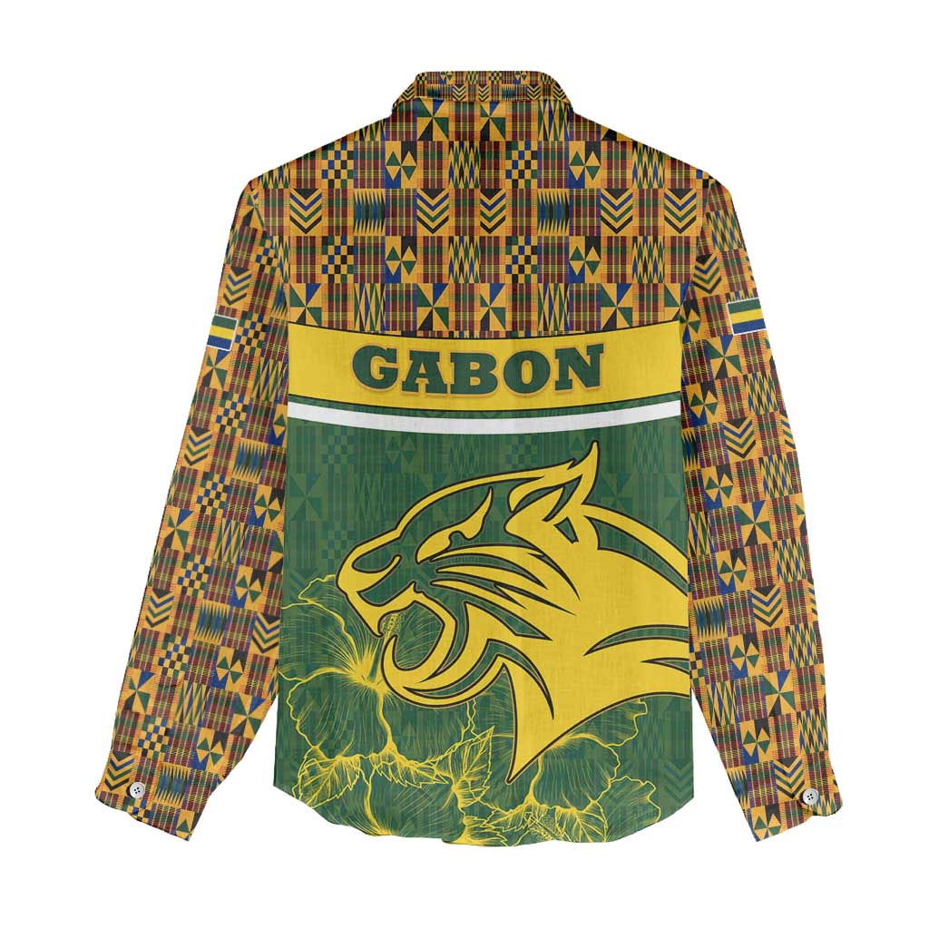 Gabon Women Casual Shirt with Tribal Print and Fierce Panther Graphic in National Flag Colors - Wonder Print Shop