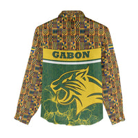 Gabon Women Casual Shirt with Tribal Print and Fierce Panther Graphic in National Flag Colors - Wonder Print Shop