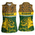 Gabon Women Sleeveless Polo Shirt with Tribal Print and Fierce Panther Graphic in National Flag Colors - Wonder Print Shop
