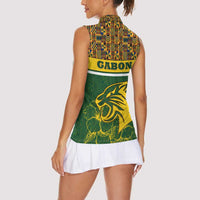 Gabon Women Sleeveless Polo Shirt with Tribal Print and Fierce Panther Graphic in National Flag Colors - Wonder Print Shop