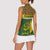 Gabon Women Sleeveless Polo Shirt with Tribal Print and Fierce Panther Graphic in National Flag Colors - Wonder Print Shop