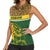 Gabon Women Sleeveless Polo Shirt with Tribal Print and Fierce Panther Graphic in National Flag Colors - Wonder Print Shop