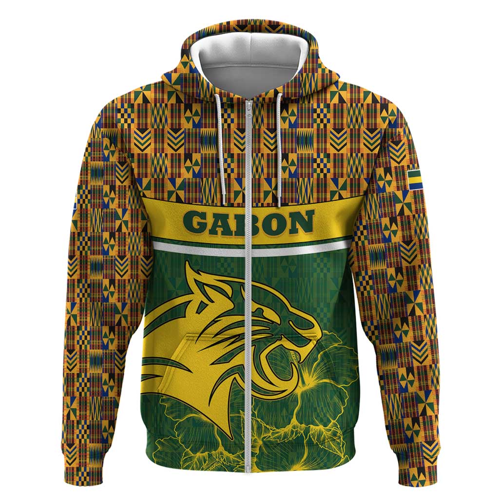 Gabon Zip Hoodie with Tribal Print and Fierce Panther Graphic in National Flag Colors - Wonder Print Shop