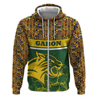 Gabon Zip Hoodie with Tribal Print and Fierce Panther Graphic in National Flag Colors - Wonder Print Shop