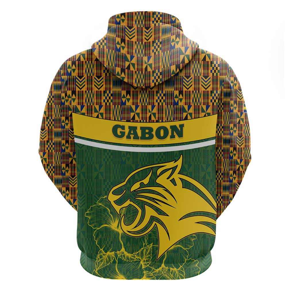 Gabon Zip Hoodie with Tribal Print and Fierce Panther Graphic in National Flag Colors - Wonder Print Shop