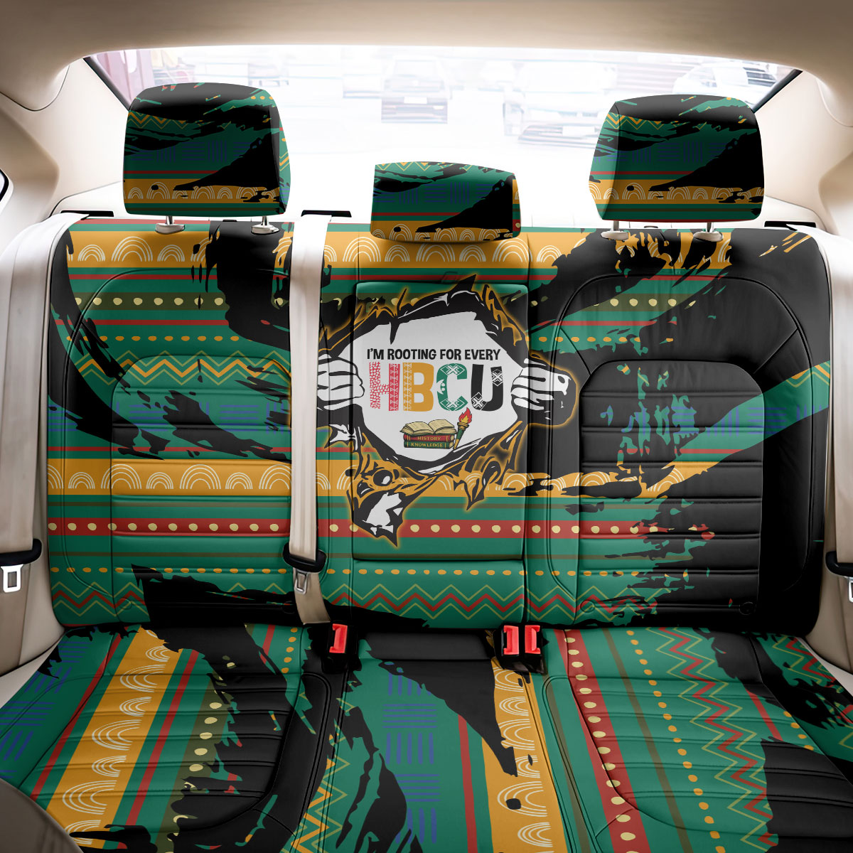 Rooting For Every HBCU Back Car Seat Cover Pan African Kente Pattern - History And Knowledge Torch