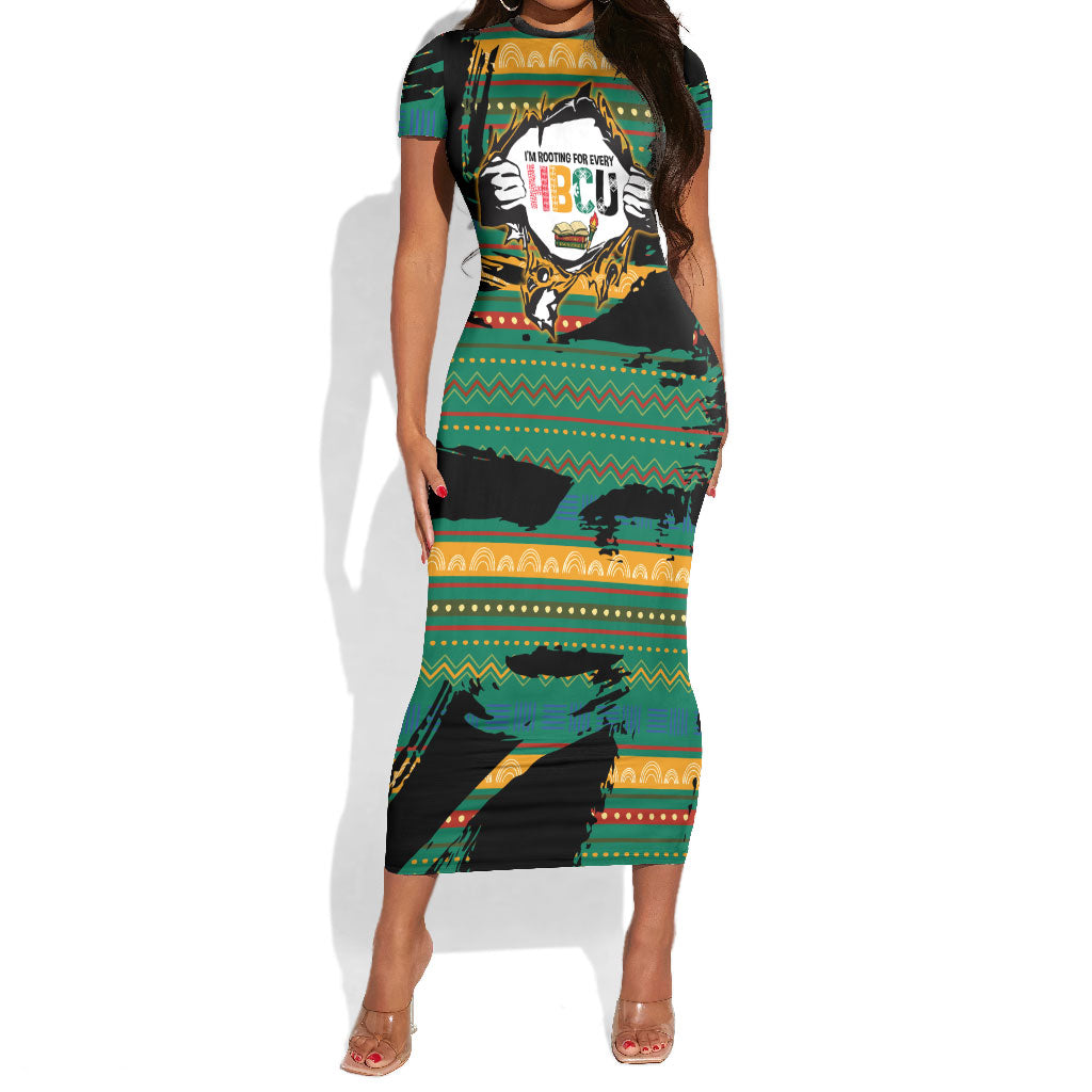 Rooting For Every HBCU Short Sleeve Bodycon Dress Pan African Kente Pattern - History And Knowledge Torch