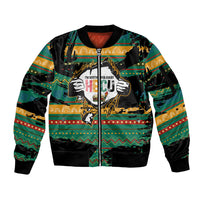 Rooting For Every HBCU Sleeve Zip Bomber Jacket Pan African Kente Pattern - History And Knowledge Torch