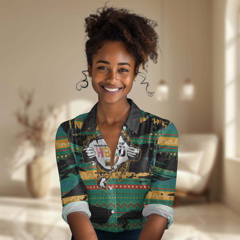 Rooting For Every HBCU Women Casual Shirt Pan African Kente Pattern - History And Knowledge Torch
