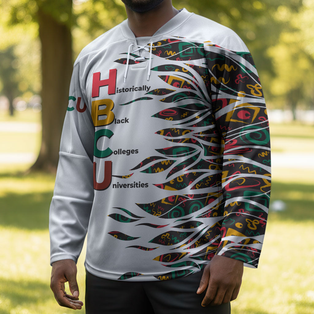 Historically Black Colleges Universities HBCU Hockey Jersey Pan African Colors Tribal Pattern Typography