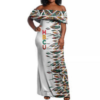 Historically Black Colleges Universities HBCU Off Shoulder Maxi Dress Pan African Colors Tribal Pattern Typography