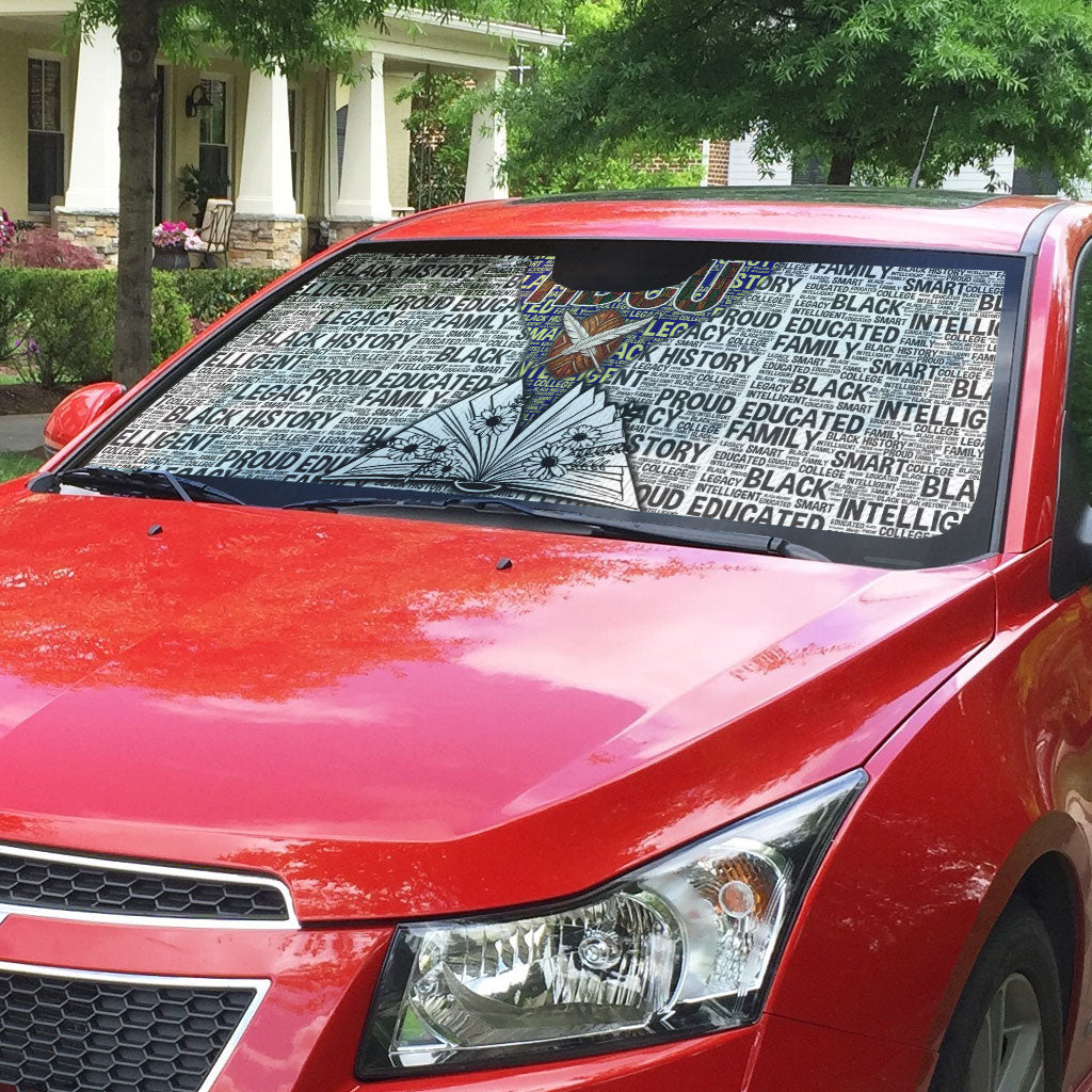 HBCU Black History Legacy Auto Sun Shade Word Cloud African Shield Knowledge Book