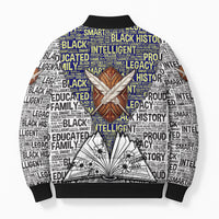 HBCU Black History Legacy Bomber Puffer Jacket Word Cloud African Shield Knowledge Book
