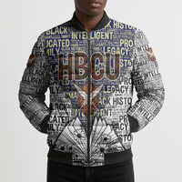 HBCU Black History Legacy Bomber Puffer Jacket Word Cloud African Shield Knowledge Book