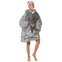 HBCU Black History Legacy Kid Wearable Blanket Hoodie Word Cloud African Shield Knowledge Book
