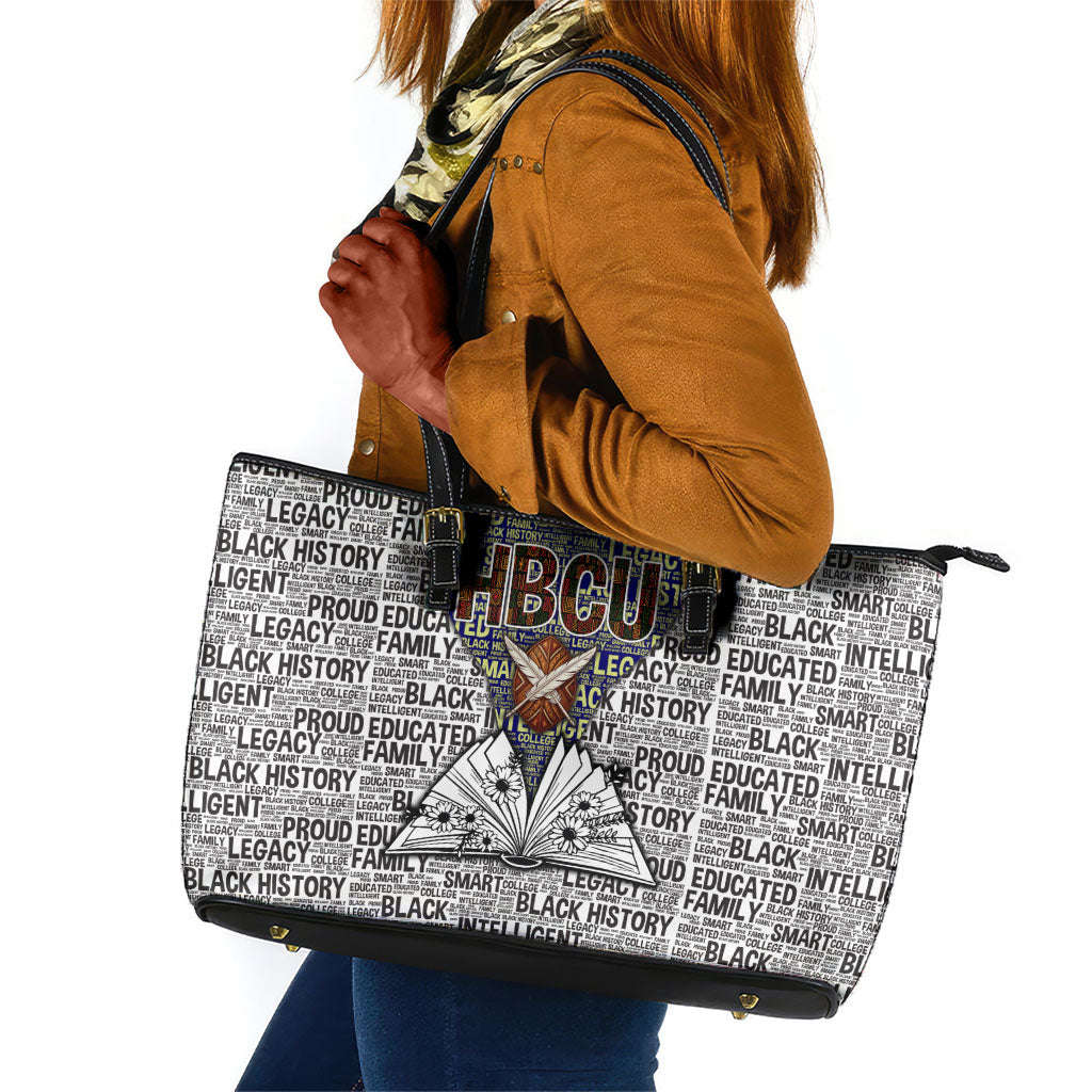 HBCU Black History Legacy Leather Tote Bag Word Cloud African Shield Knowledge Book