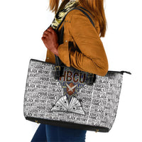 HBCU Black History Legacy Leather Tote Bag Word Cloud African Shield Knowledge Book