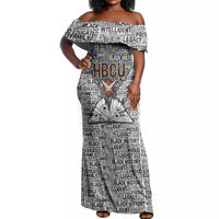 HBCU Black History Legacy Off Shoulder Maxi Dress Word Cloud African Shield Knowledge Book