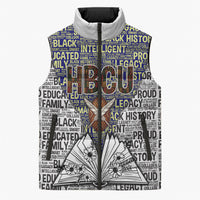 HBCU Black History Legacy Sleeveless Puffer Jacket Word Cloud African Shield Knowledge Book