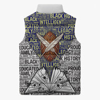 HBCU Black History Legacy Sleeveless Puffer Jacket Word Cloud African Shield Knowledge Book