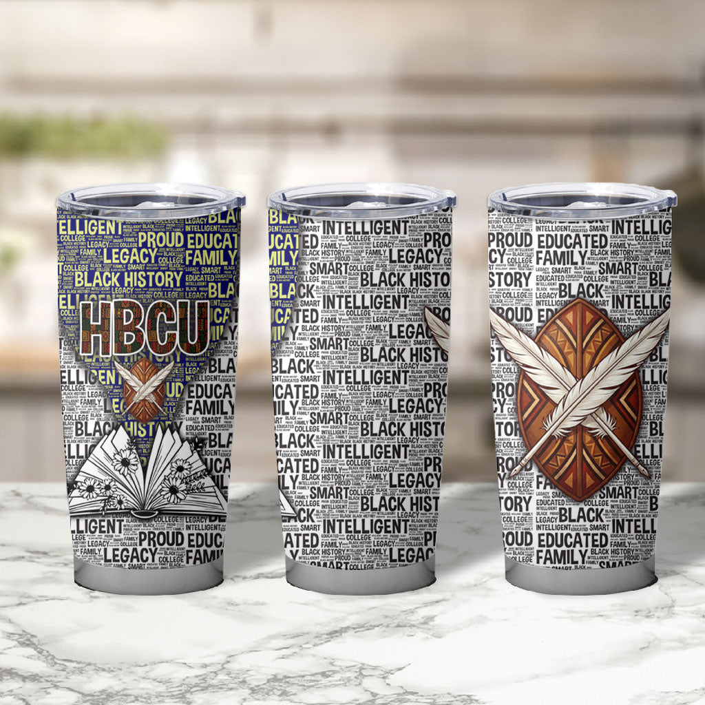 HBCU Black History Legacy Tumbler Cup Word Cloud African Shield Knowledge Book