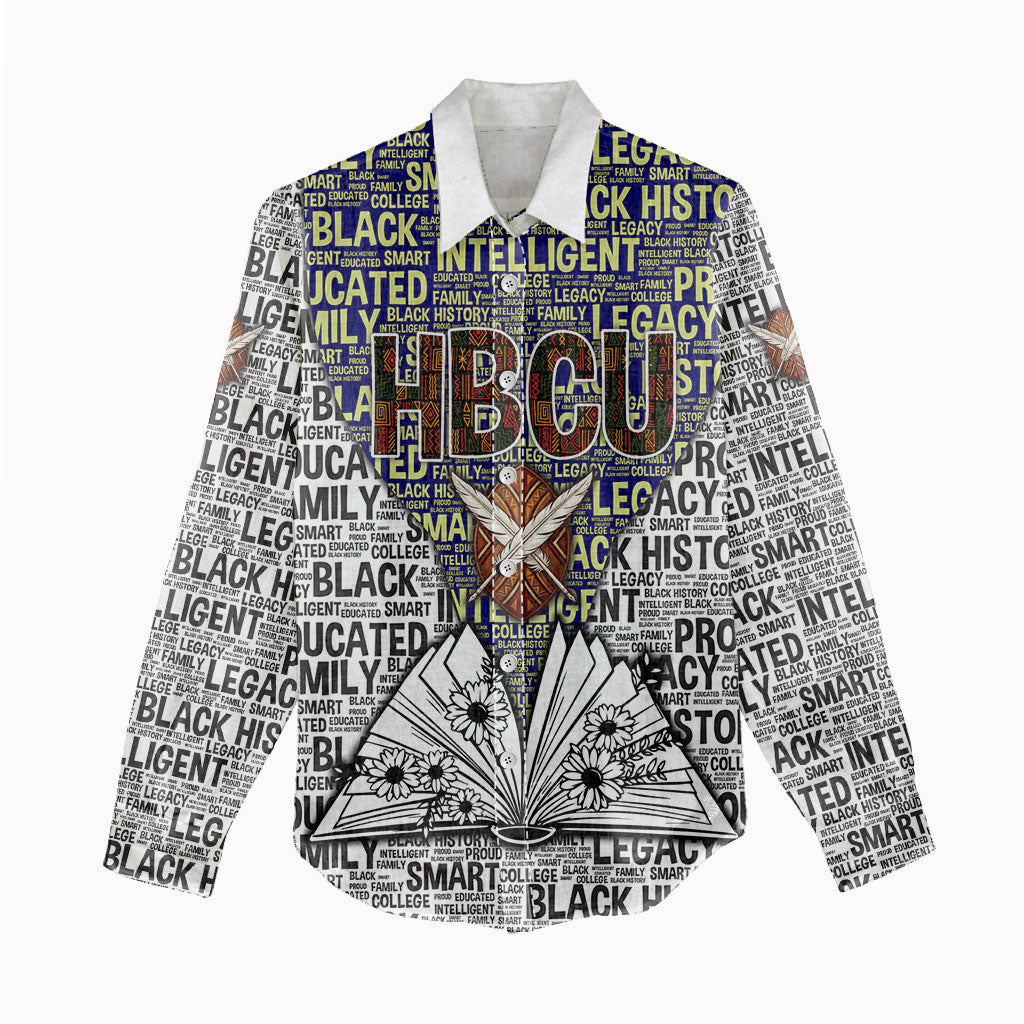 HBCU Black History Legacy Women Casual Shirt Word Cloud African Shield Knowledge Book