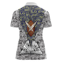 HBCU Black History Legacy Women Polo Shirt Word Cloud African Shield Knowledge Book